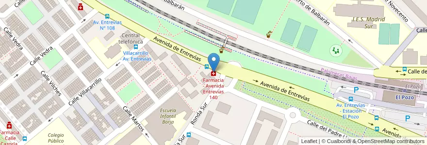 Mapa de ubicacion de Farmacia - Avenida Entrevías 140 en إسبانيا, منطقة مدريد, منطقة مدريد, Área Metropolitana De Madrid Y Corredor Del Henares, مدريد.