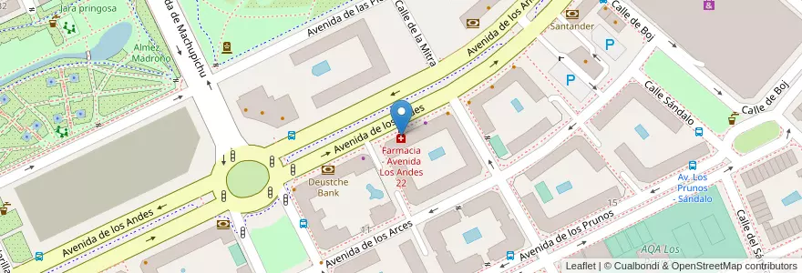 Mapa de ubicacion de Farmacia - Avenida Los Andes 22 en スペイン, マドリード州, Comunidad De Madrid, Área Metropolitana De Madrid Y Corredor Del Henares, Madrid.