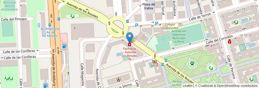 Mapa de ubicacion de Farmacia - Avenida Los Rosales 16 en 스페인, Comunidad De Madrid, Comunidad De Madrid, Área Metropolitana De Madrid Y Corredor Del Henares, 마드리드.