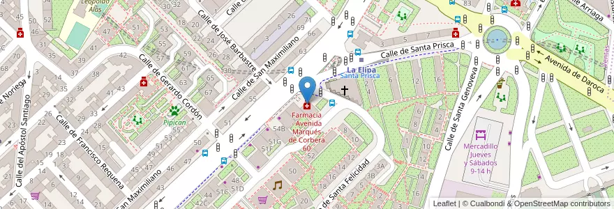 Mapa de ubicacion de Farmacia - Avenida Marqués de Corbera 60 en اسپانیا, بخش خودمختار مادرید, بخش خودمختار مادرید, Área Metropolitana De Madrid Y Corredor Del Henares, مادرید.