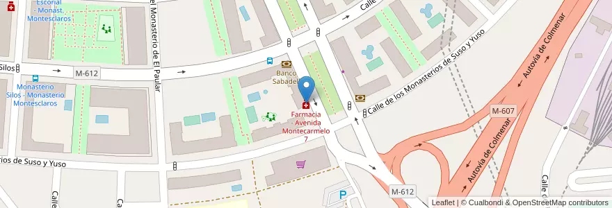 Mapa de ubicacion de Farmacia - Avenida Montecarmelo 7 en Испания, Мадрид, Мадрид, Área Metropolitana De Madrid Y Corredor Del Henares, Мадрид.