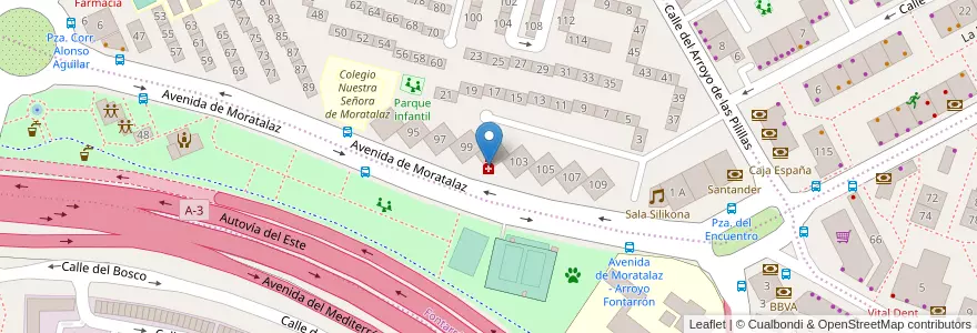 Mapa de ubicacion de Farmacia - Avenida Moratalaz 101 en Espanha, Comunidade De Madrid, Comunidade De Madrid, Área Metropolitana De Madrid Y Corredor Del Henares, Madrid.