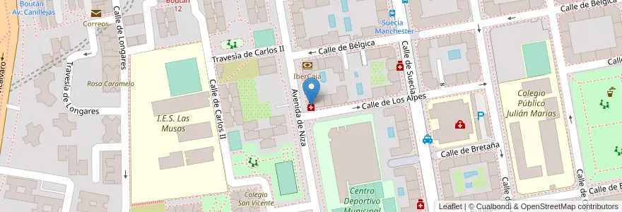 Mapa de ubicacion de Farmacia - Avenida Niza 10 en اسپانیا, بخش خودمختار مادرید, بخش خودمختار مادرید, Área Metropolitana De Madrid Y Corredor Del Henares, مادرید.