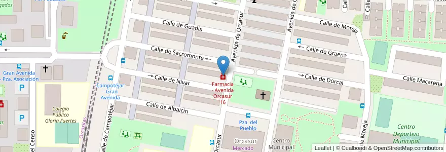 Mapa de ubicacion de Farmacia - Avenida Orcasur 16 en 스페인, Comunidad De Madrid, Comunidad De Madrid, Área Metropolitana De Madrid Y Corredor Del Henares, 마드리드.