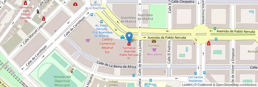 Mapa de ubicacion de Farmacia - Avenida Pablo Neruda 91 en İspanya, Comunidad De Madrid, Comunidad De Madrid, Área Metropolitana De Madrid Y Corredor Del Henares, Madrid.