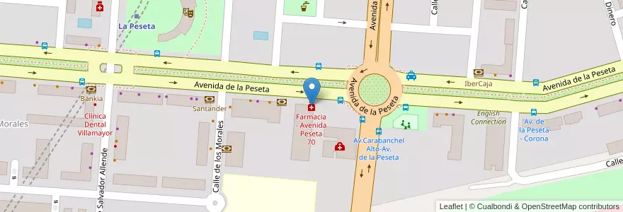 Mapa de ubicacion de Farmacia - Avenida Peseta 70 en اسپانیا, بخش خودمختار مادرید, بخش خودمختار مادرید, Área Metropolitana De Madrid Y Corredor Del Henares, Leganés.