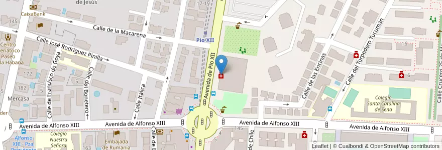 Mapa de ubicacion de Farmacia - Avenida Pío XII 2 en اسپانیا, بخش خودمختار مادرید, بخش خودمختار مادرید, Área Metropolitana De Madrid Y Corredor Del Henares, مادرید.