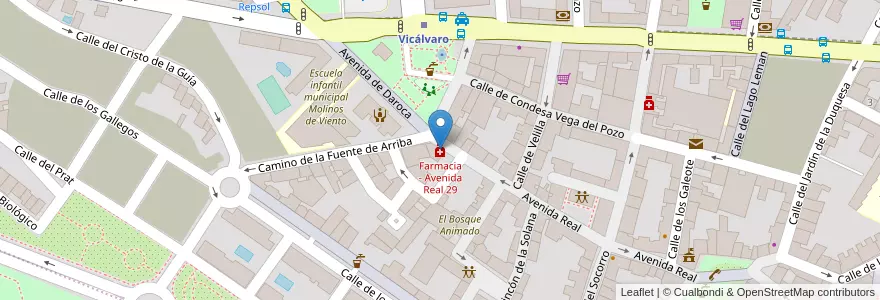 Mapa de ubicacion de Farmacia - Avenida Real 29 en Spanien, Autonome Gemeinschaft Madrid, Autonome Gemeinschaft Madrid, Área Metropolitana De Madrid Y Corredor Del Henares, Madrid.