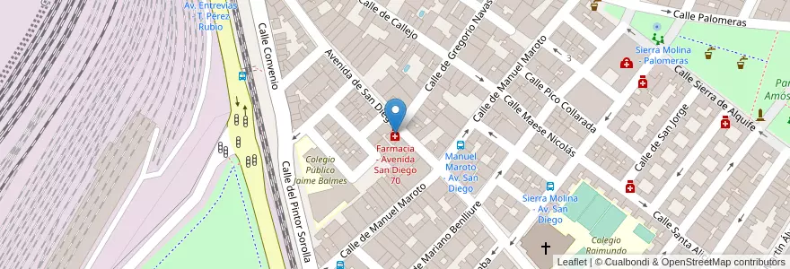 Mapa de ubicacion de Farmacia - Avenida San Diego 70 en إسبانيا, منطقة مدريد, منطقة مدريد, Área Metropolitana De Madrid Y Corredor Del Henares, مدريد.