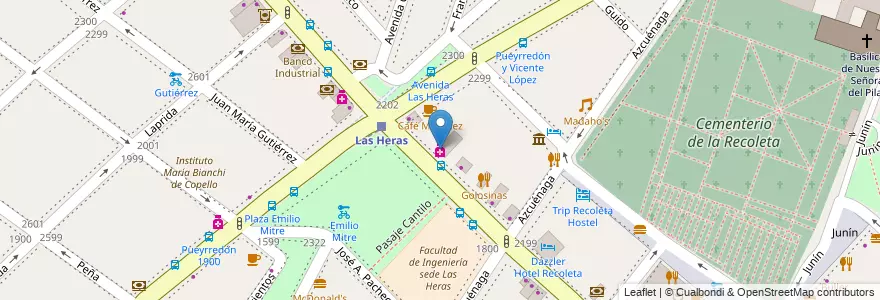 Mapa de ubicacion de Farmacia Azul, Recoleta en 아르헨티나, Ciudad Autónoma De Buenos Aires, Comuna 2, 부에노스아이레스.