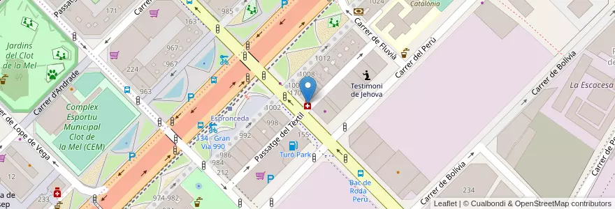 Mapa de ubicacion de Farmàcia Bac de Roda en Espagne, Catalogne, Barcelone, Barcelonais, Barcelone.