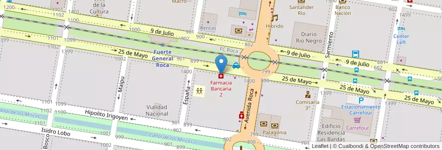 Mapa de ubicacion de Farmacia Bancaria 2 en Argentinien, Provinz Río Negro, General Roca, Departamento General Roca, General Roca.