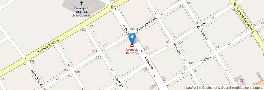 Mapa de ubicacion de Farmacia Bardone en Argentina, Buenos Aires, Partido De Quilmes.