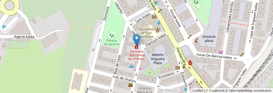 Mapa de ubicacion de Farmacia - Bartolomé de Urdinso, 17 en España, Euskadi, Gipuzkoa, Bidasoa Beherea / Bajo Bidasoa, Irun.