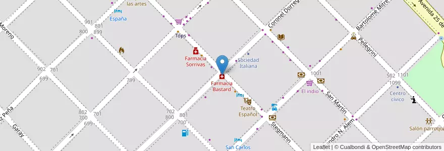 Mapa de ubicacion de Farmacia Bastard en Arjantin, Buenos Aires, Partido De Coronel Pringles, Coronel Pringles.