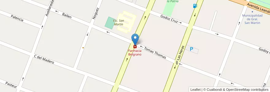 Mapa de ubicacion de Farmacia Belgrano en آرژانتین, شیلی, Mendoza, Departamento San Martín, Distrito Ciudad De San Martín.