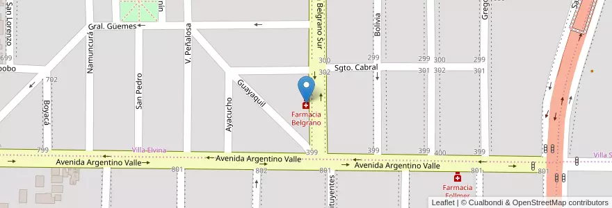 Mapa de ubicacion de Farmacia Belgrano en Argentinien, La Pampa, Municipio De Santa Rosa, Departamento Capital, Santa Rosa.