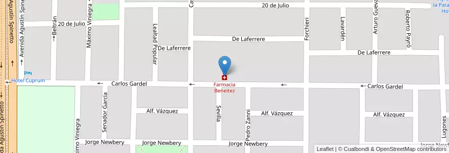 Mapa de ubicacion de Farmacia Beneitez en Arjantin, La Pampa, Municipio De Santa Rosa, Departamento Capital, Santa Rosa.