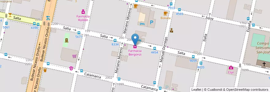 Mapa de ubicacion de Farmacia Bergonzi en Argentinië, Santa Fe, Departamento Rosario, Municipio De Rosario, Rosario.