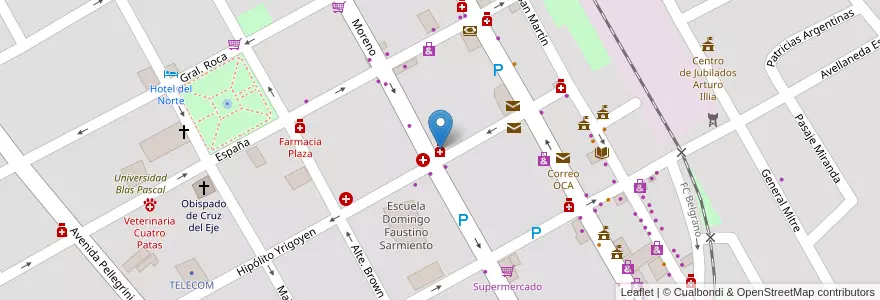 Mapa de ubicacion de Farmacia Bernay en Argentine, Córdoba, Departamento Cruz Del Eje, Municipio De Cruz Del Eje, Pedanía Cruz Del Eje, Cruz Del Eje.