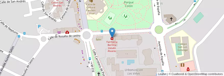 Mapa de ubicacion de Farmacia Bertina Vasalo Álvarez en اسپانیا, بخش خودمختار مادرید, بخش خودمختار مادرید, Área Metropolitana De Madrid Y Corredor Del Henares, Majadahonda.