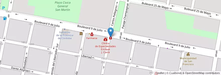 Mapa de ubicacion de Farmacia Bertone en Argentinien, Provinz Córdoba, Departamento San Justo, Pedanía Juárez Celman, Municipio De San Francisco, San Francisco.