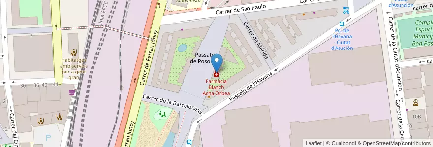 Mapa de ubicacion de Farmàcia Blanch Acha-Orbea en إسبانيا, كتالونيا, برشلونة, بارسلونس, Barcelona.