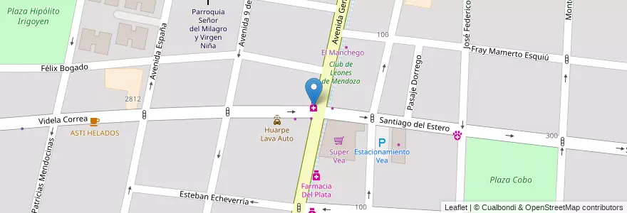 Mapa de ubicacion de Farmacia Buenos Aires en アルゼンチン, チリ, メンドーサ州, Departamento Capital, Ciudad De Mendoza.
