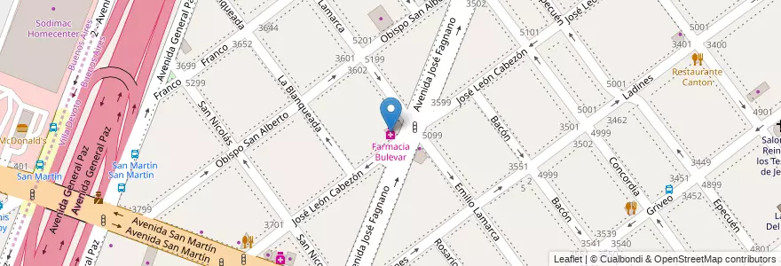 Mapa de ubicacion de Farmacia Bulevar, Villa Devoto en Argentine, Province De Buenos Aires, Comuna 11.