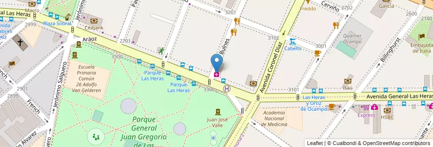 Mapa de ubicacion de Farmacia Bulnes, Palermo en الأرجنتين, Ciudad Autónoma De Buenos Aires, Comuna 2, Buenos Aires.