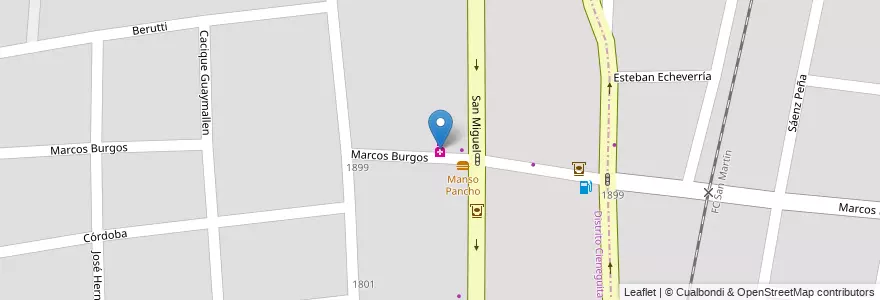 Mapa de ubicacion de Farmacia Burgos en الأرجنتين, تشيلي, Mendoza, Departamento Las Heras, Distrito Cieneguita.