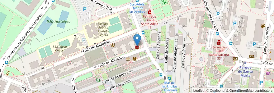 Mapa de ubicacion de Farmacia - Calle Abizanda 4 en اسپانیا, بخش خودمختار مادرید, بخش خودمختار مادرید, Área Metropolitana De Madrid Y Corredor Del Henares, مادرید.