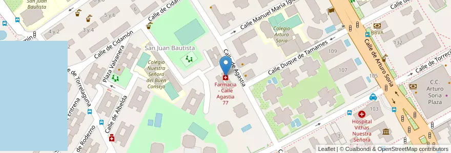 Mapa de ubicacion de Farmacia - Calle Agastia 77 en إسبانيا, منطقة مدريد, منطقة مدريد, Área Metropolitana De Madrid Y Corredor Del Henares, مدريد.