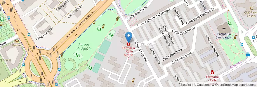 Mapa de ubicacion de Farmacia - Calle Ajofrin 6 en スペイン, マドリード州, Comunidad De Madrid, Área Metropolitana De Madrid Y Corredor Del Henares, Madrid.