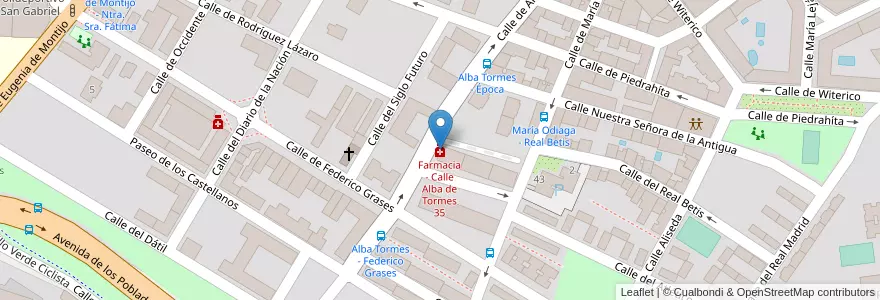 Mapa de ubicacion de Farmacia - Calle Alba de Tormes 35 en Spanien, Autonome Gemeinschaft Madrid, Autonome Gemeinschaft Madrid, Área Metropolitana De Madrid Y Corredor Del Henares, Madrid.