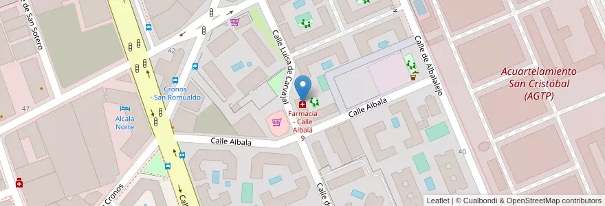 Mapa de ubicacion de Farmacia - Calle Albalá 9 en إسبانيا, منطقة مدريد, منطقة مدريد, Área Metropolitana De Madrid Y Corredor Del Henares, مدريد.
