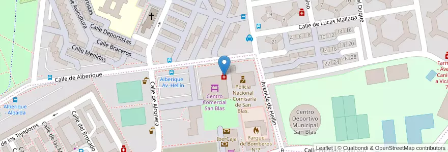 Mapa de ubicacion de Farmacia - Calle Alberique s/n en Spain, Community Of Madrid, Community Of Madrid, Área Metropolitana De Madrid Y Corredor Del Henares, Madrid.