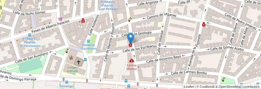 Mapa de ubicacion de Farmacia - Calle Alberto Palacios 20 en 西班牙, Comunidad De Madrid, Comunidad De Madrid, Área Metropolitana De Madrid Y Corredor Del Henares, Madrid.