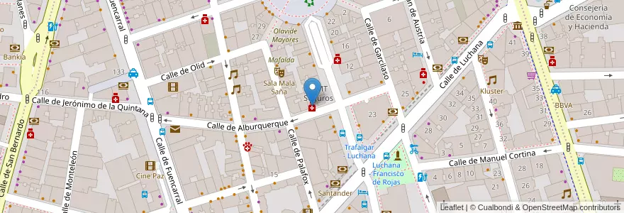 Mapa de ubicacion de Farmacia - Calle Alburquerque 23 en İspanya, Comunidad De Madrid, Comunidad De Madrid, Área Metropolitana De Madrid Y Corredor Del Henares, Madrid.