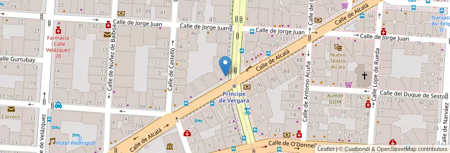 Mapa de ubicacion de Farmacia - Calle Alcalá 121 en إسبانيا, منطقة مدريد, منطقة مدريد, Área Metropolitana De Madrid Y Corredor Del Henares, مدريد.