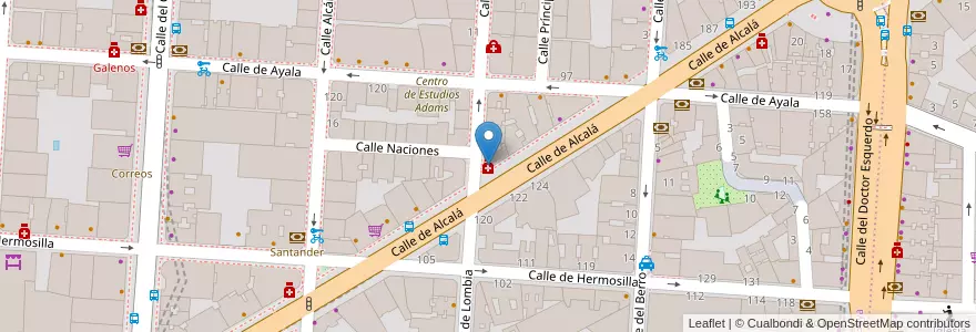 Mapa de ubicacion de Farmacia - Calle Alcalá 173 en إسبانيا, منطقة مدريد, منطقة مدريد, Área Metropolitana De Madrid Y Corredor Del Henares, مدريد.