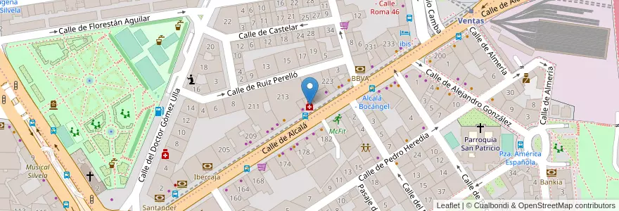 Mapa de ubicacion de Farmacia - Calle Alcalá 219 en Espanha, Comunidade De Madrid, Comunidade De Madrid, Área Metropolitana De Madrid Y Corredor Del Henares, Madrid.