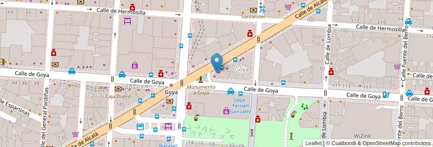 Mapa de ubicacion de Farmacia - Calle Alcalá 98 en Spanien, Autonome Gemeinschaft Madrid, Autonome Gemeinschaft Madrid, Área Metropolitana De Madrid Y Corredor Del Henares, Madrid.
