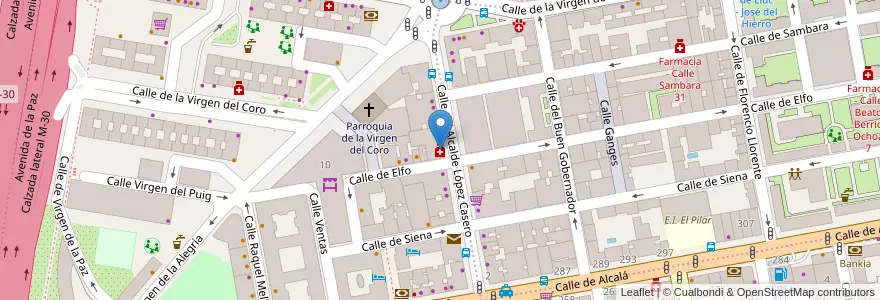 Mapa de ubicacion de Farmacia - Calle Alcalde López Casero 9 en إسبانيا, منطقة مدريد, منطقة مدريد, Área Metropolitana De Madrid Y Corredor Del Henares, مدريد.