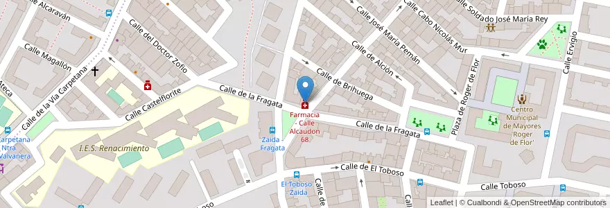 Mapa de ubicacion de Farmacia - Calle Alcaudon 68 en Espagne, Communauté De Madrid, Communauté De Madrid, Área Metropolitana De Madrid Y Corredor Del Henares, Madrid.