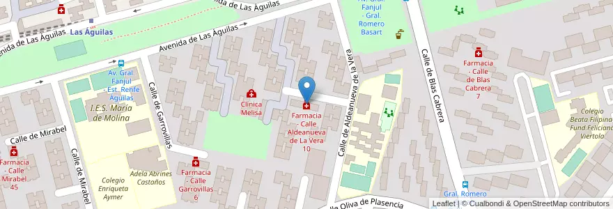 Mapa de ubicacion de Farmacia - Calle Aldeanueva de La Vera 10 en اسپانیا, بخش خودمختار مادرید, بخش خودمختار مادرید, Área Metropolitana De Madrid Y Corredor Del Henares, مادرید.