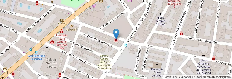 Mapa de ubicacion de Farmacia - Calle Alejandro Sánchez 20 en 西班牙, Comunidad De Madrid, Comunidad De Madrid, Área Metropolitana De Madrid Y Corredor Del Henares, Madrid.
