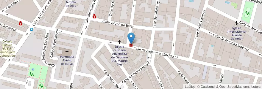 Mapa de ubicacion de Farmacia - Calle Alejandro Sánchez 51 en اسپانیا, بخش خودمختار مادرید, بخش خودمختار مادرید, Área Metropolitana De Madrid Y Corredor Del Henares, مادرید.