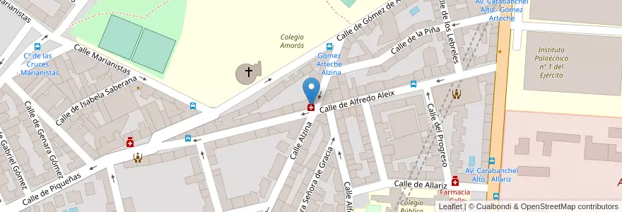 Mapa de ubicacion de Farmacia - Calle Alfredo Aleix 34 en اسپانیا, بخش خودمختار مادرید, بخش خودمختار مادرید, Área Metropolitana De Madrid Y Corredor Del Henares, مادرید.