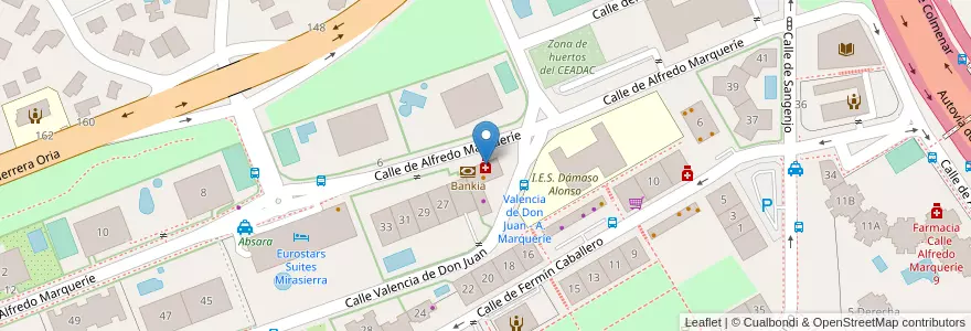 Mapa de ubicacion de Farmacia - Calle Alfredo Marqueríe 23 en 西班牙, Comunidad De Madrid, Comunidad De Madrid, Área Metropolitana De Madrid Y Corredor Del Henares, Madrid.